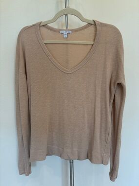 JAMES PERSE! SUMMER! V-Neck Long Sleeve Top - Taupe! BEAUTIFUL COLOR!